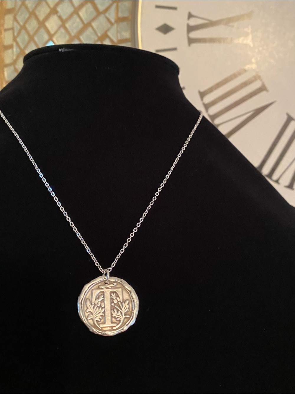 Silver Botanical Monogram Pendant Necklace - Labeled T
